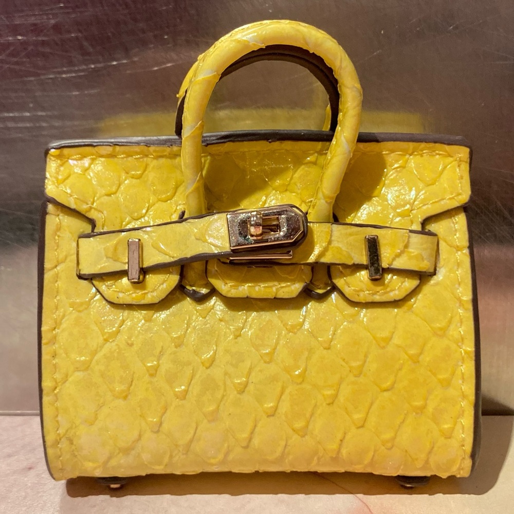🐍 👜 Handmade Mini Citron Yellow Python Snakeskin Birkin AirPods Tote Bag Charm